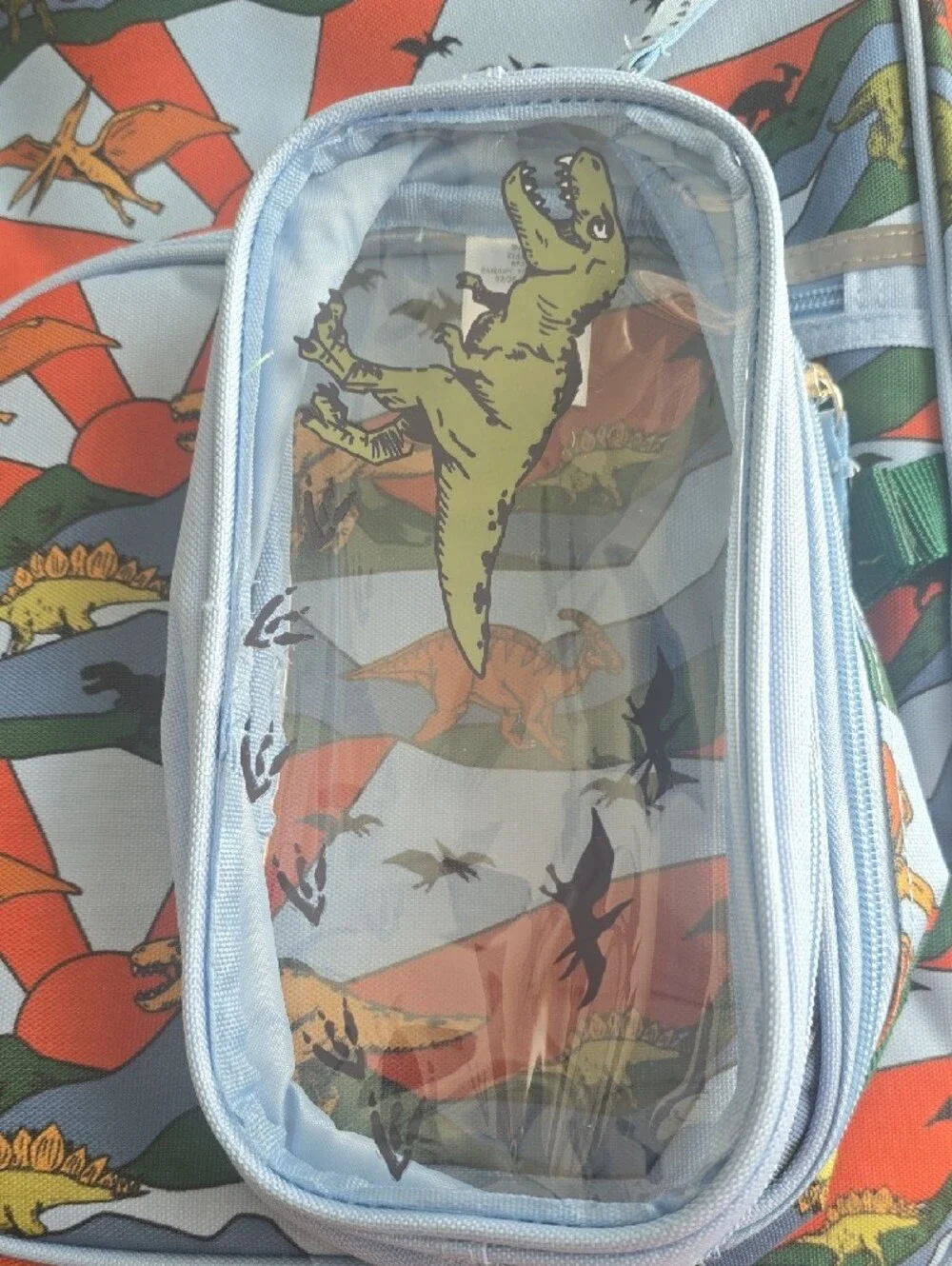 Kids Dinosaur Backpack and Lunch Bag Set - Light Blue, Green, Red